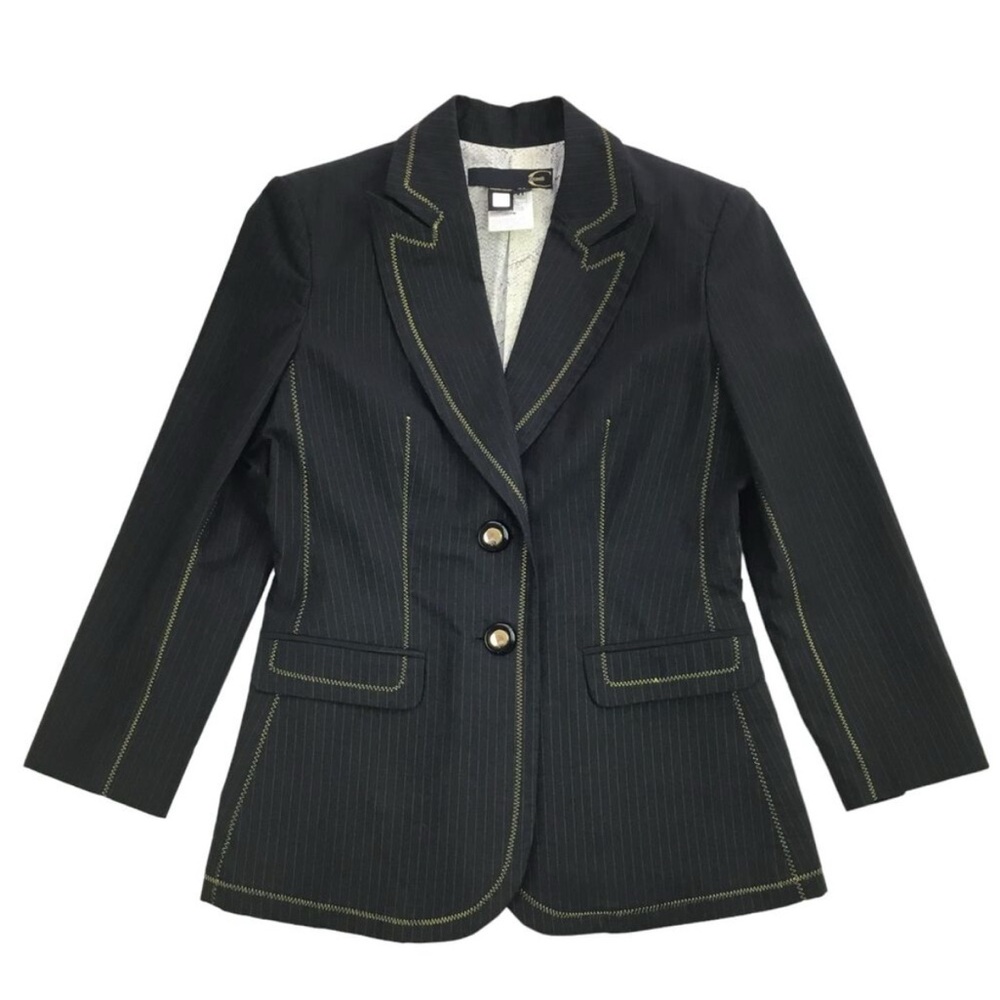 Roberto Cavalli Blazer Womens 44 Black Pinstripe Gold Stitching Snakeskin Liner - Picture 7 of 11